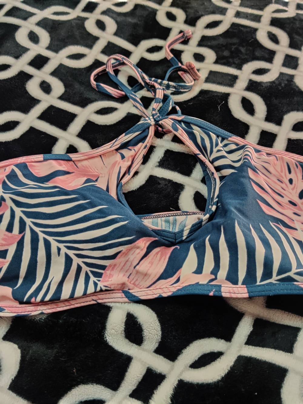 Hula Honey Blue and Pink Tropical Leaf Bikini Top